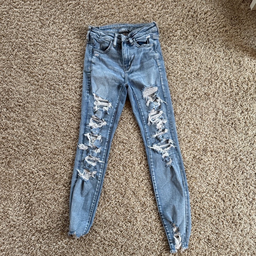 American Eagle Outfitters Ripped Blue Skinny Jeans